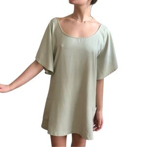 Vintage Y2K Thayer Mint Green Scoop Neck Shift Dress w Front Pockets